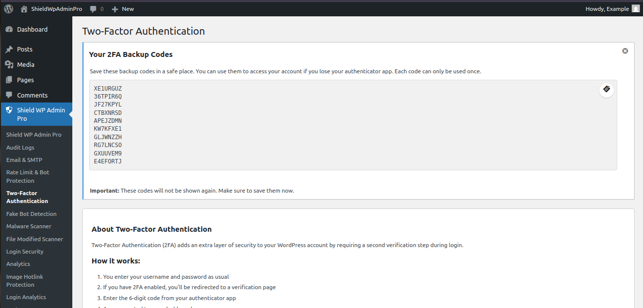 Two-Factor Authentication Backup Codes