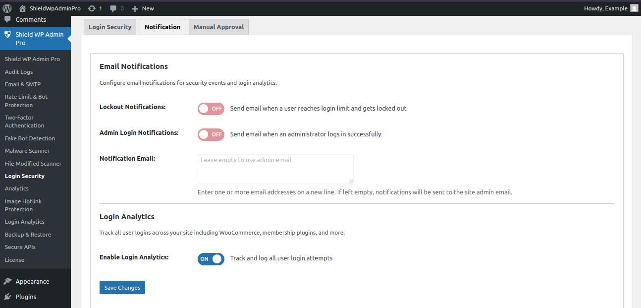 Login Security Notification Settings