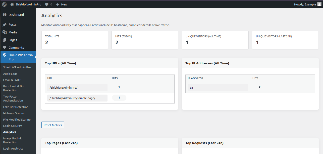 Shield WP Admin Pro analytics