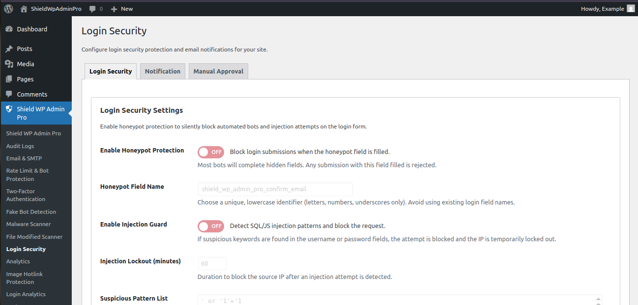 Shield WP Admin Pro login security